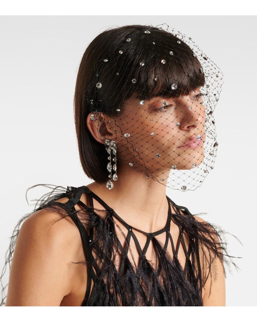 Jennifer Behr White Stella Embellished Fishnet Headband
