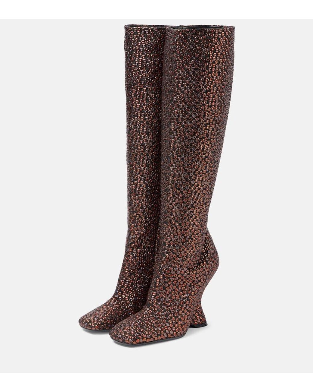 Dries Van Noten Brown 105 Glitter Wedge Knee-High Boots