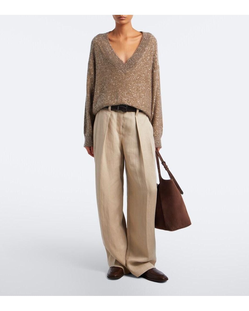 Brunello Cucinelli Brown Sequined Sweater