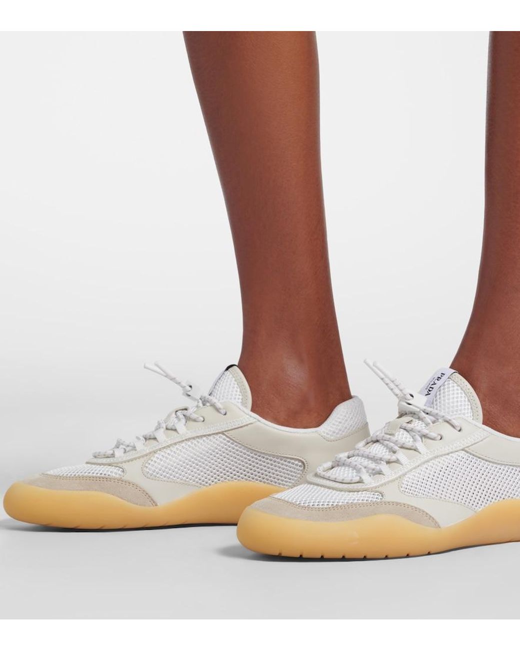 Prada White Speedrock Leather-Trimmed Sneakers