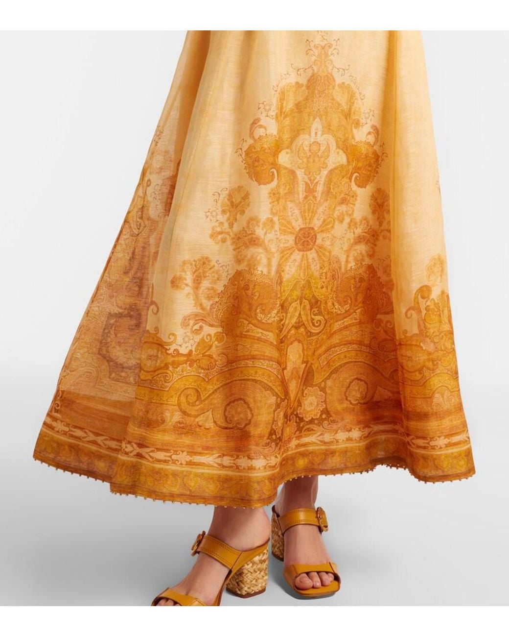 Zimmermann Orange Como Paisley Linen And Silk Maxi Skirt