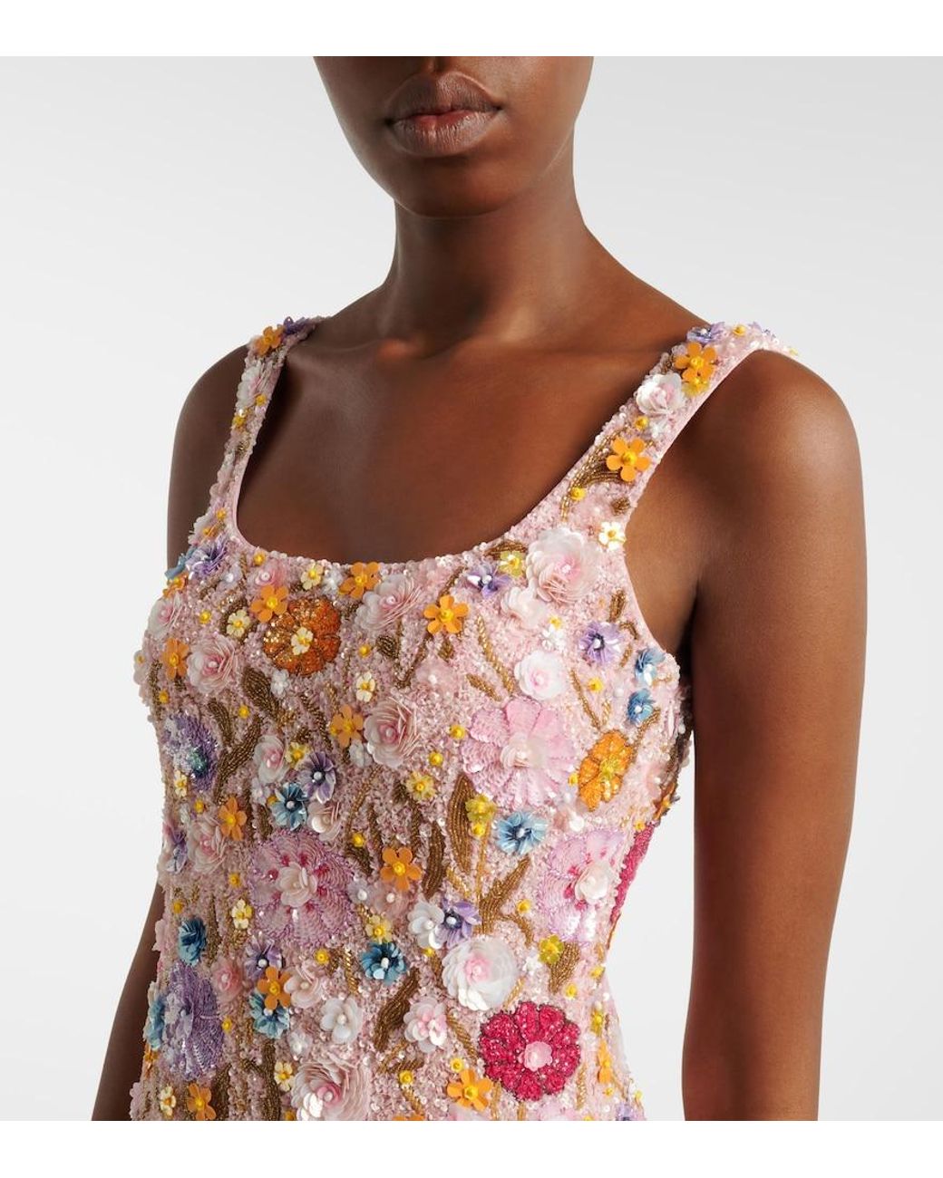 La Fuori Pink Embellished Floral-Applique Minidress