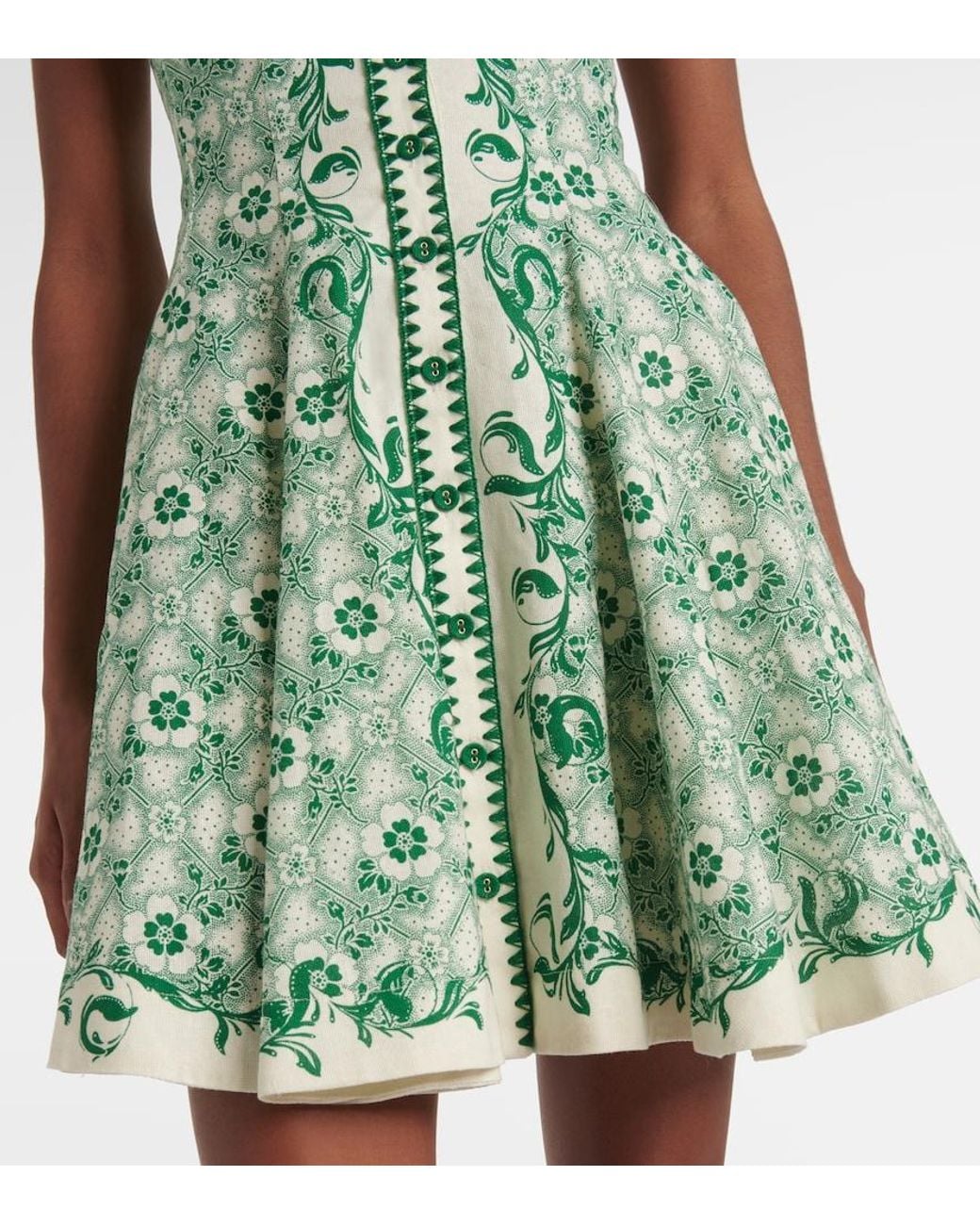 ALÉMAIS Green Printed Linen And Cotton Minidress