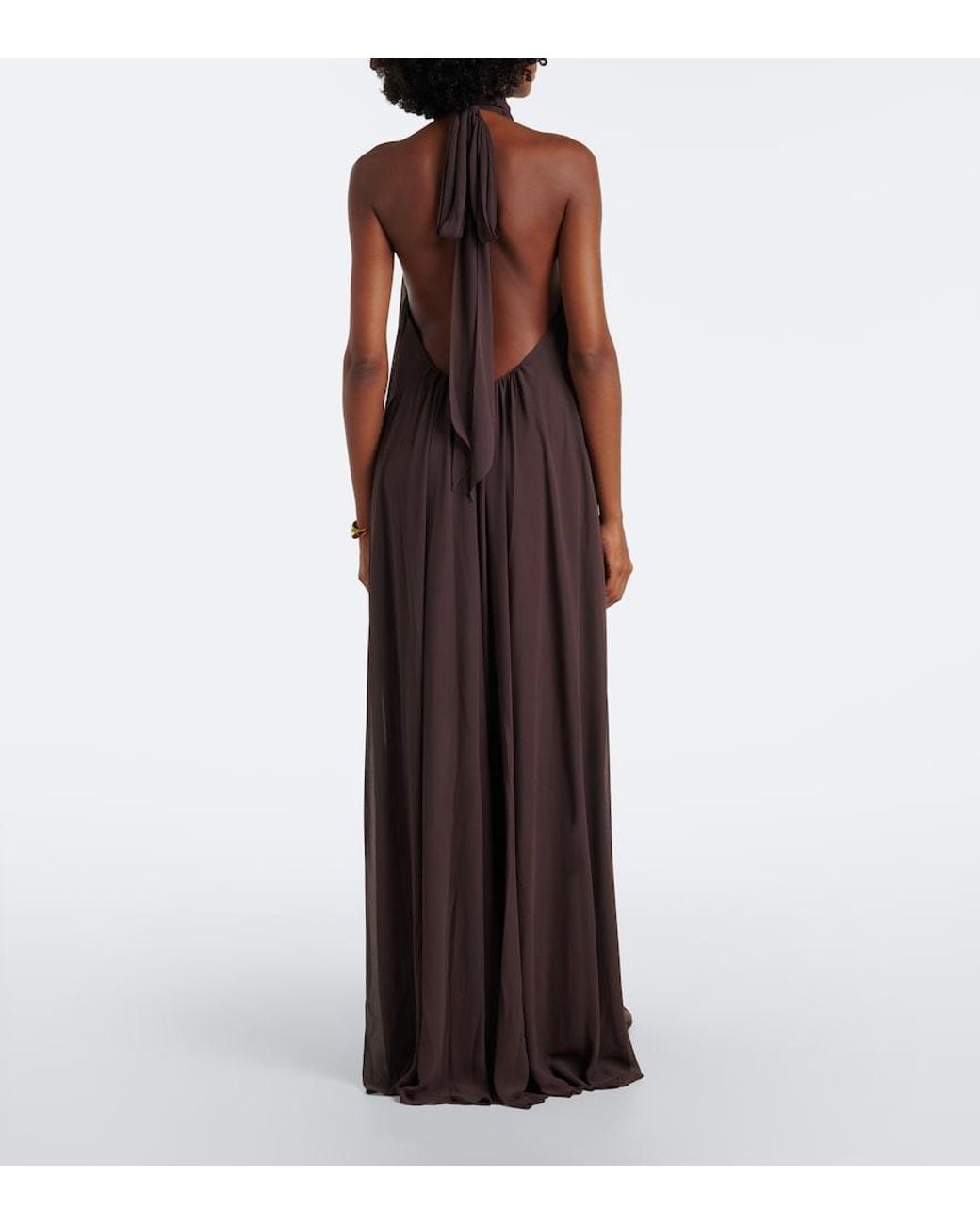 De La Vali Purple Adela Halterneck Chiffon Maxi Dress