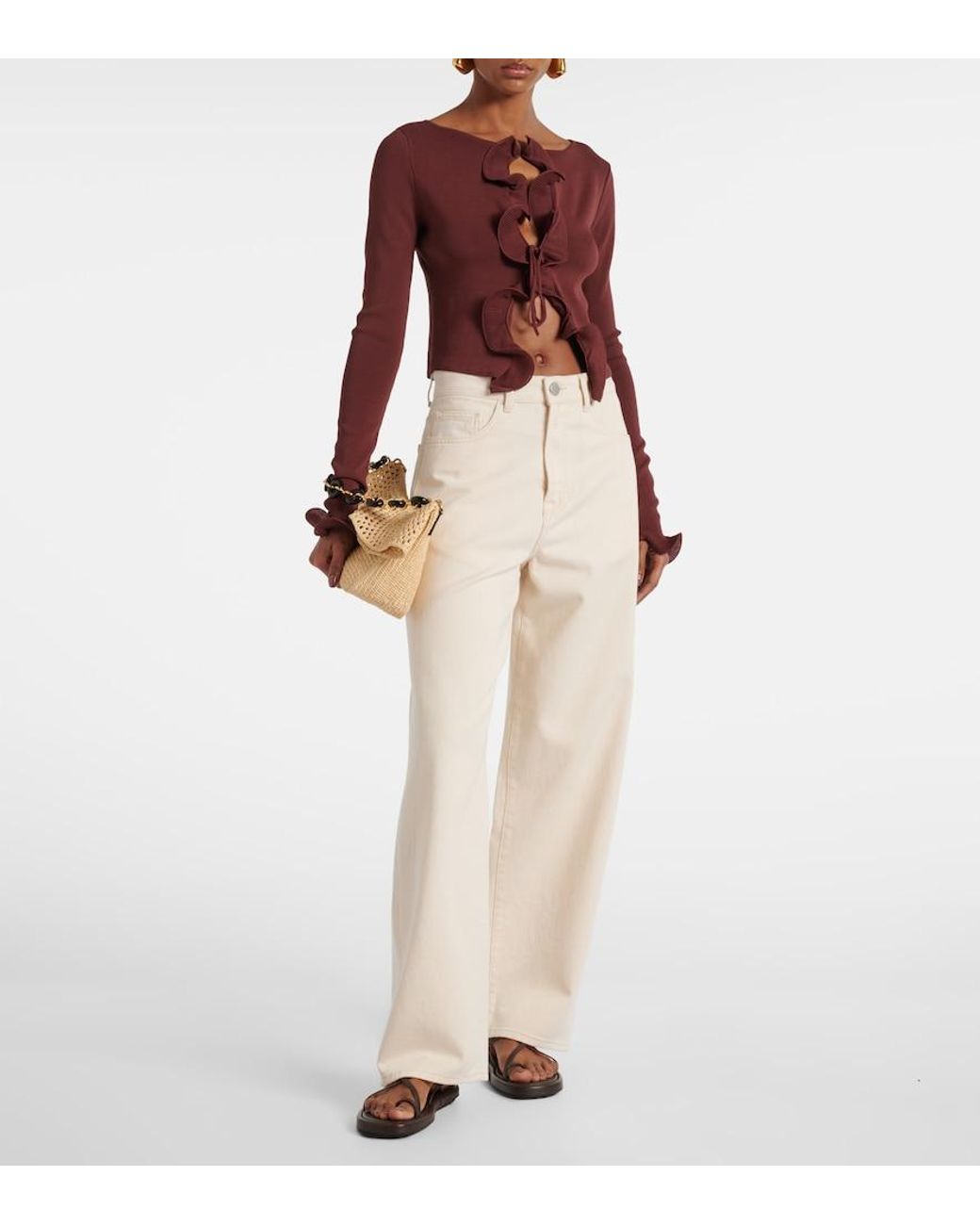 SAME Red Knitted Ruffled Top