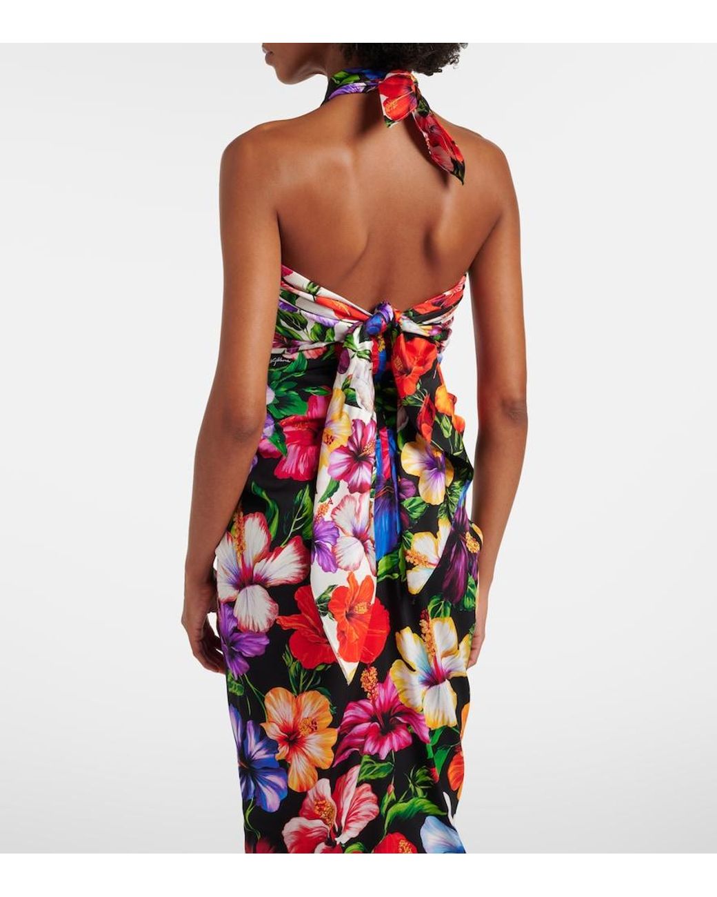 Dolce & Gabbana White Floral Scarf-Detail Silk Top