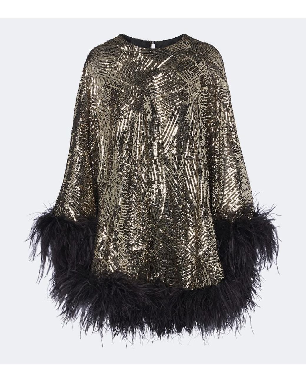 Taller Marmo Metallic Vegas Disco Feather-Trimmed Minidress