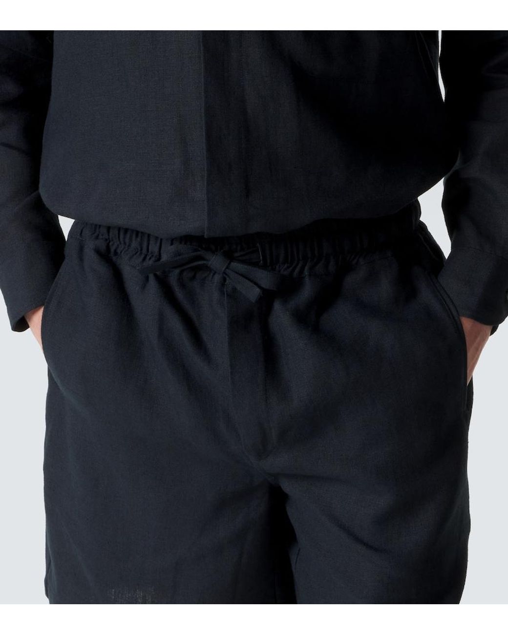 Saman Amel Black Linen Shorts for men