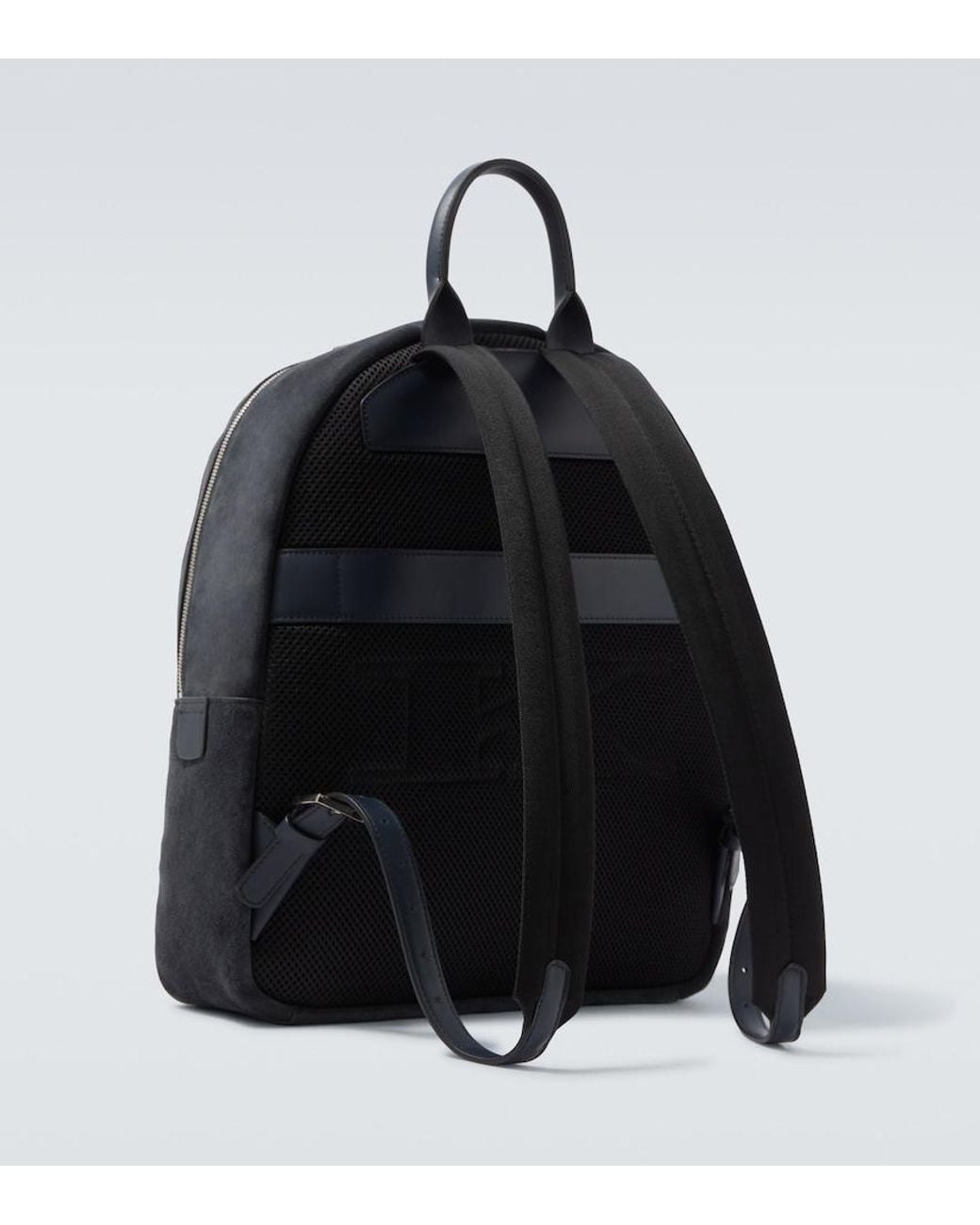 Kiton Black Leather-Trimmed Suede Backpack for men