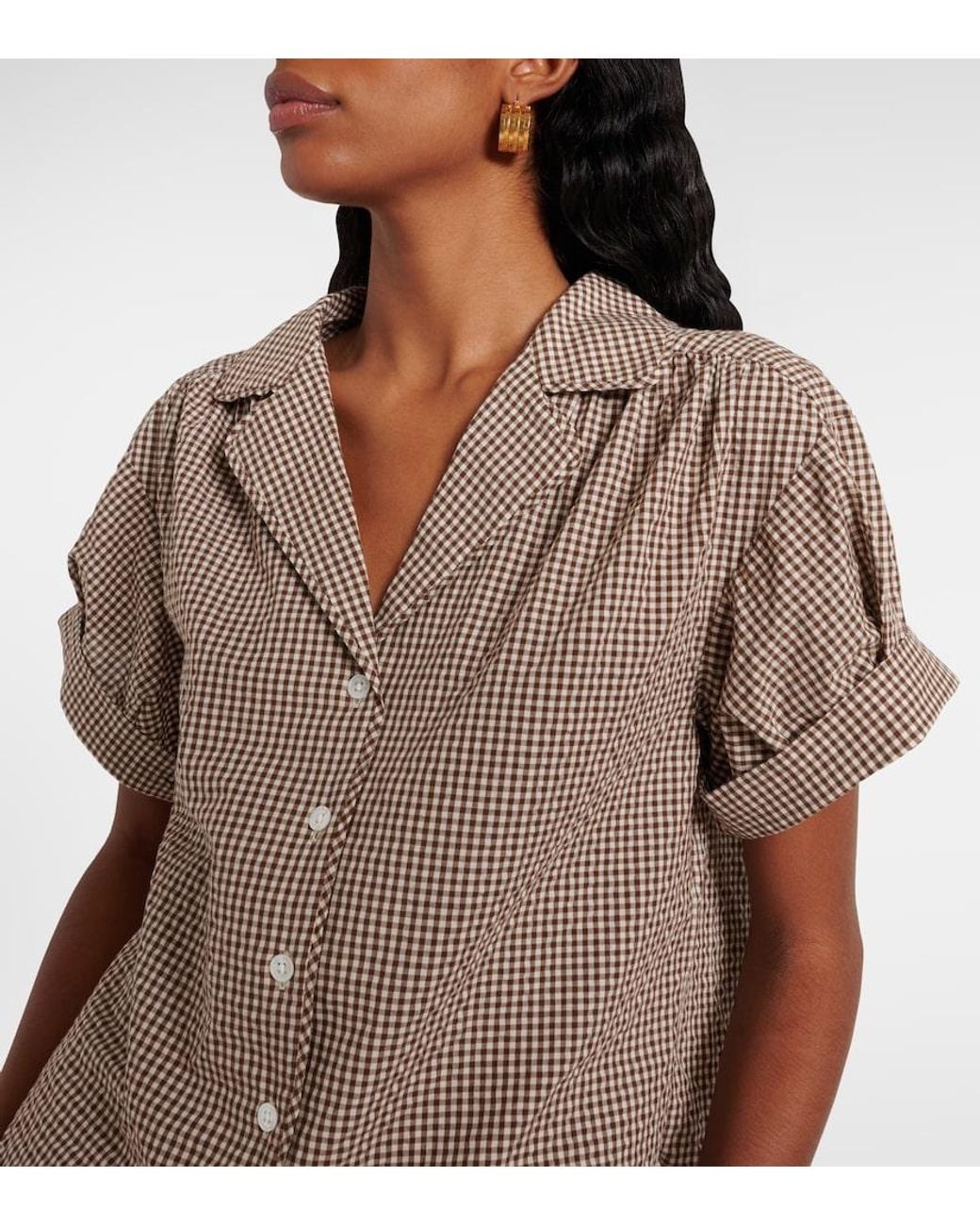 Veronica Beard Natural Ilene Gingham Cotton-Blend Shirt