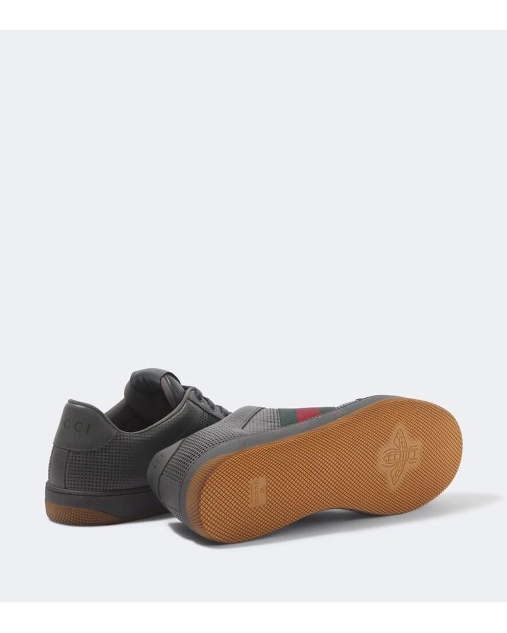 Gucci Gray Screener Perforated Leather Sneakers for men