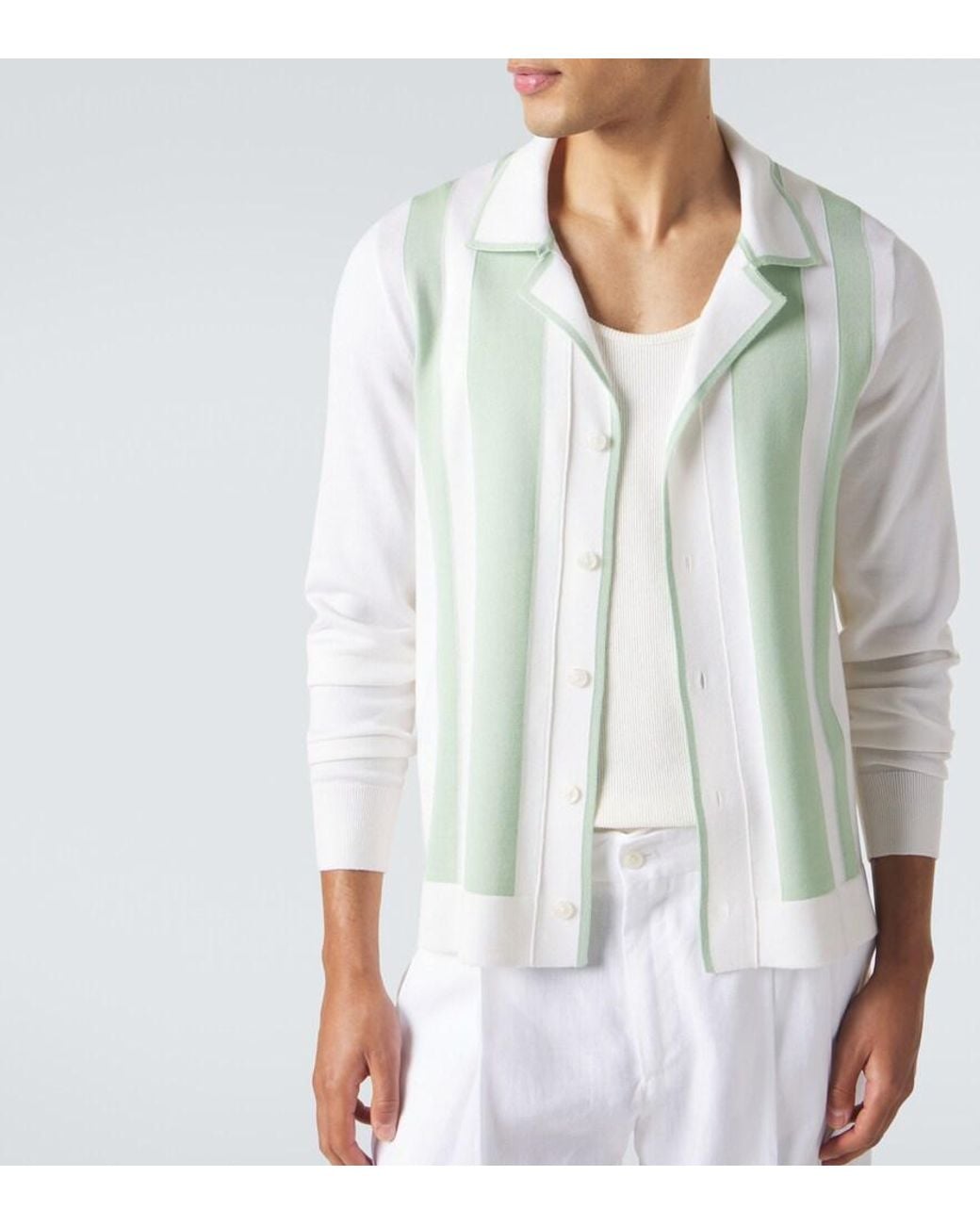 Dolce & Gabbana Green Striped Wool And Silk Shirt for men