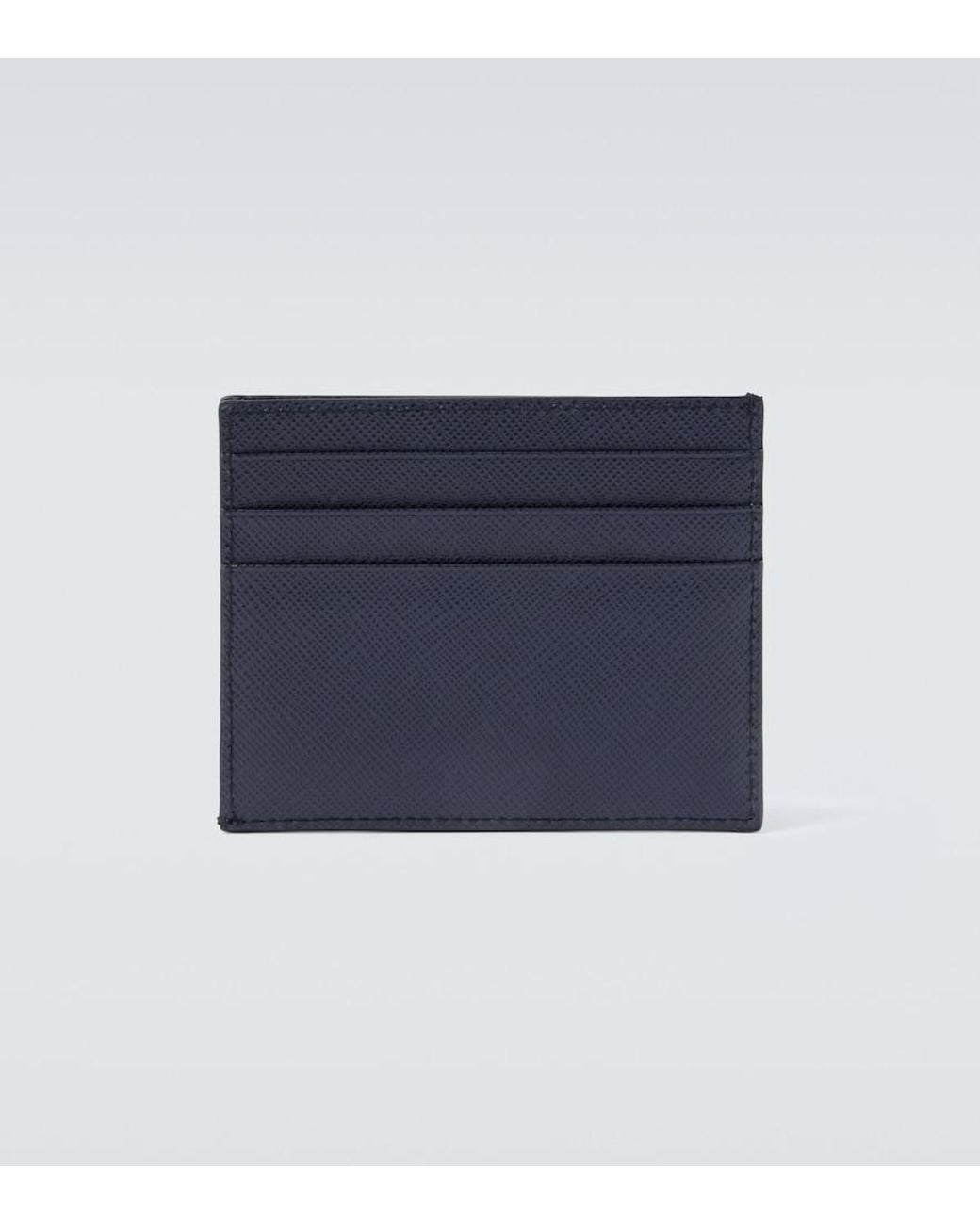 Prada Blue Logo Saffiano Leather Card Holder for men