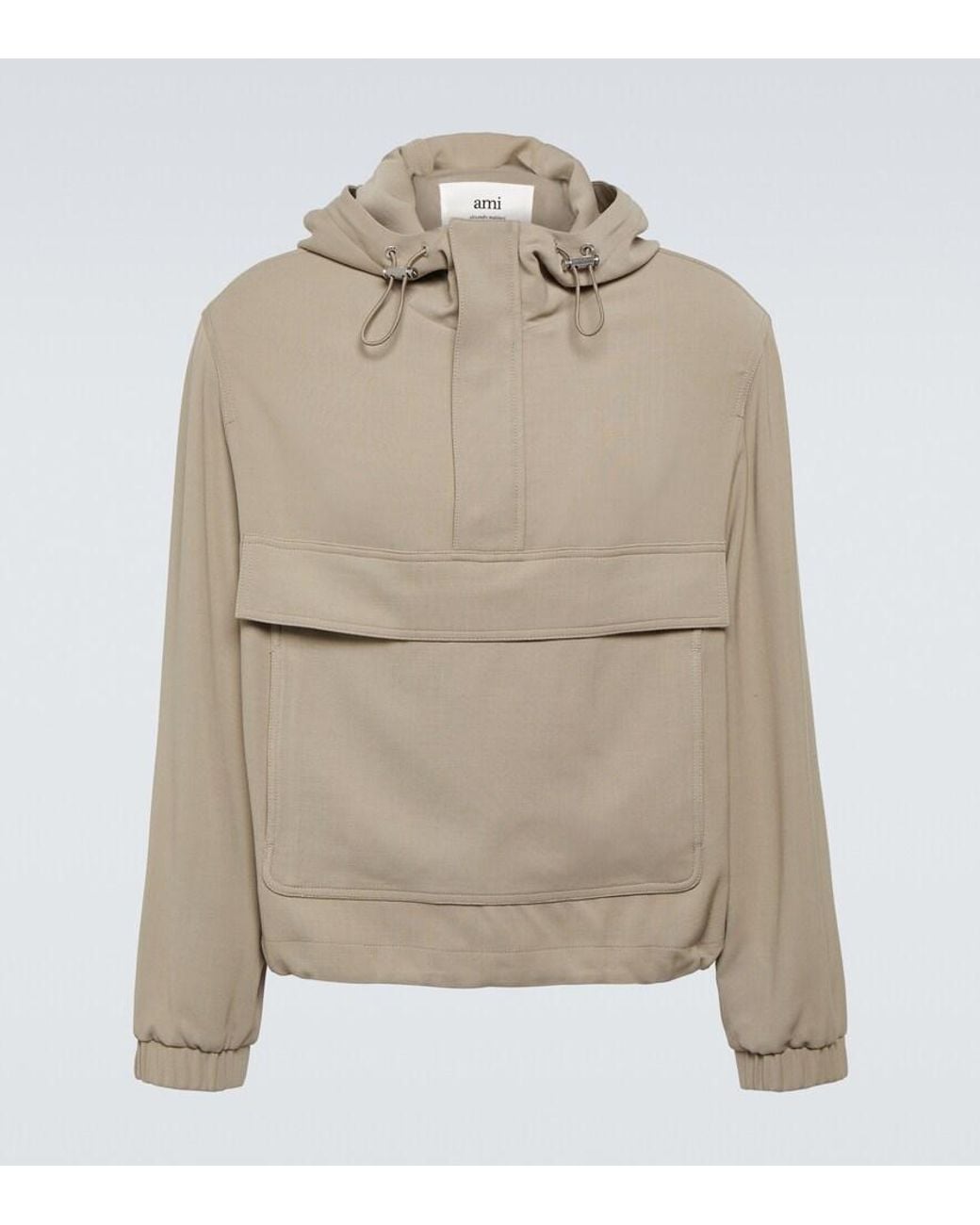 AMI Natural Hooded Half-Zip Twill Jacket for men