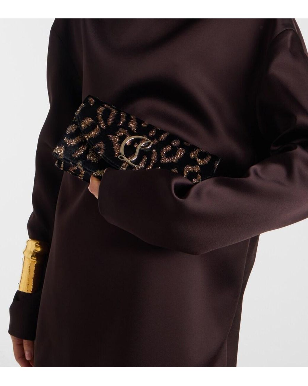 Christian Louboutin Black Leopard-Print Velvet Clutch