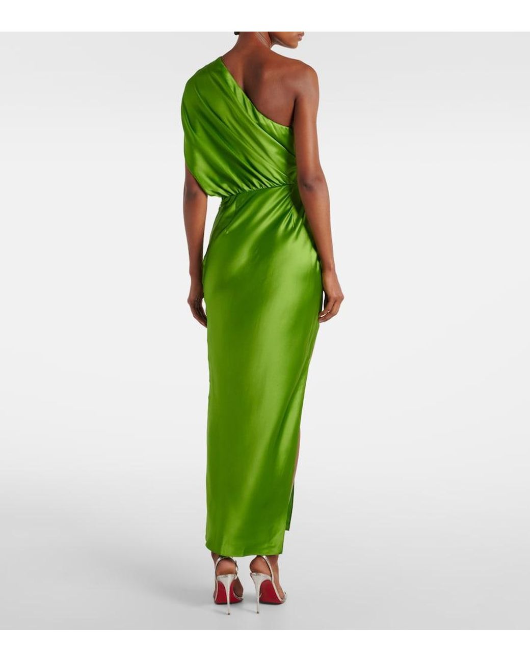 The Sei Green Draped One-Shoulder Silk Maxi Dress