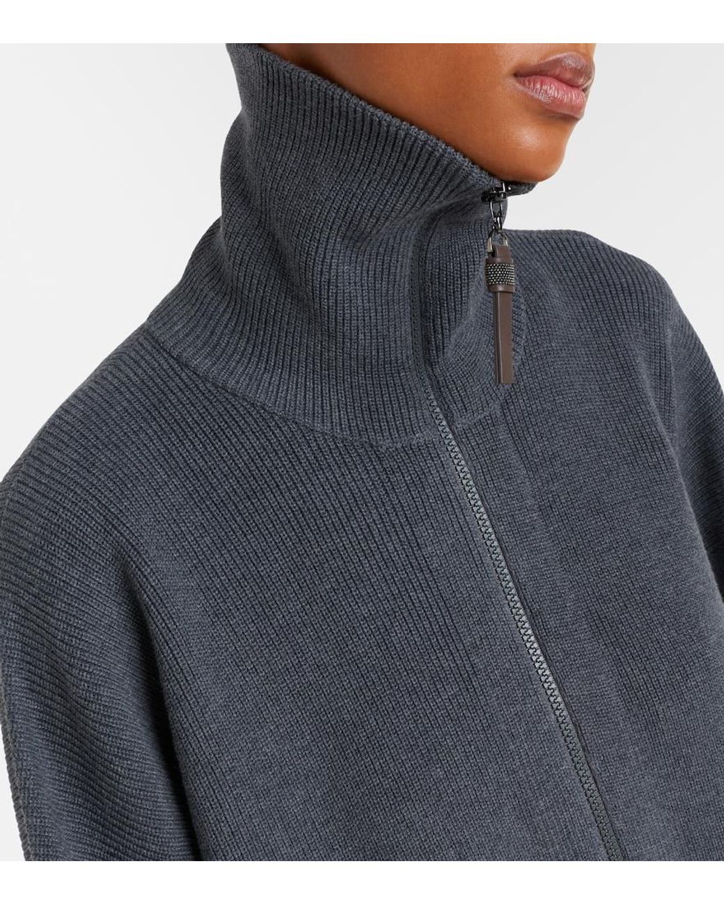 Brunello Cucinelli Gray Cotton Zip-Up Cardigan