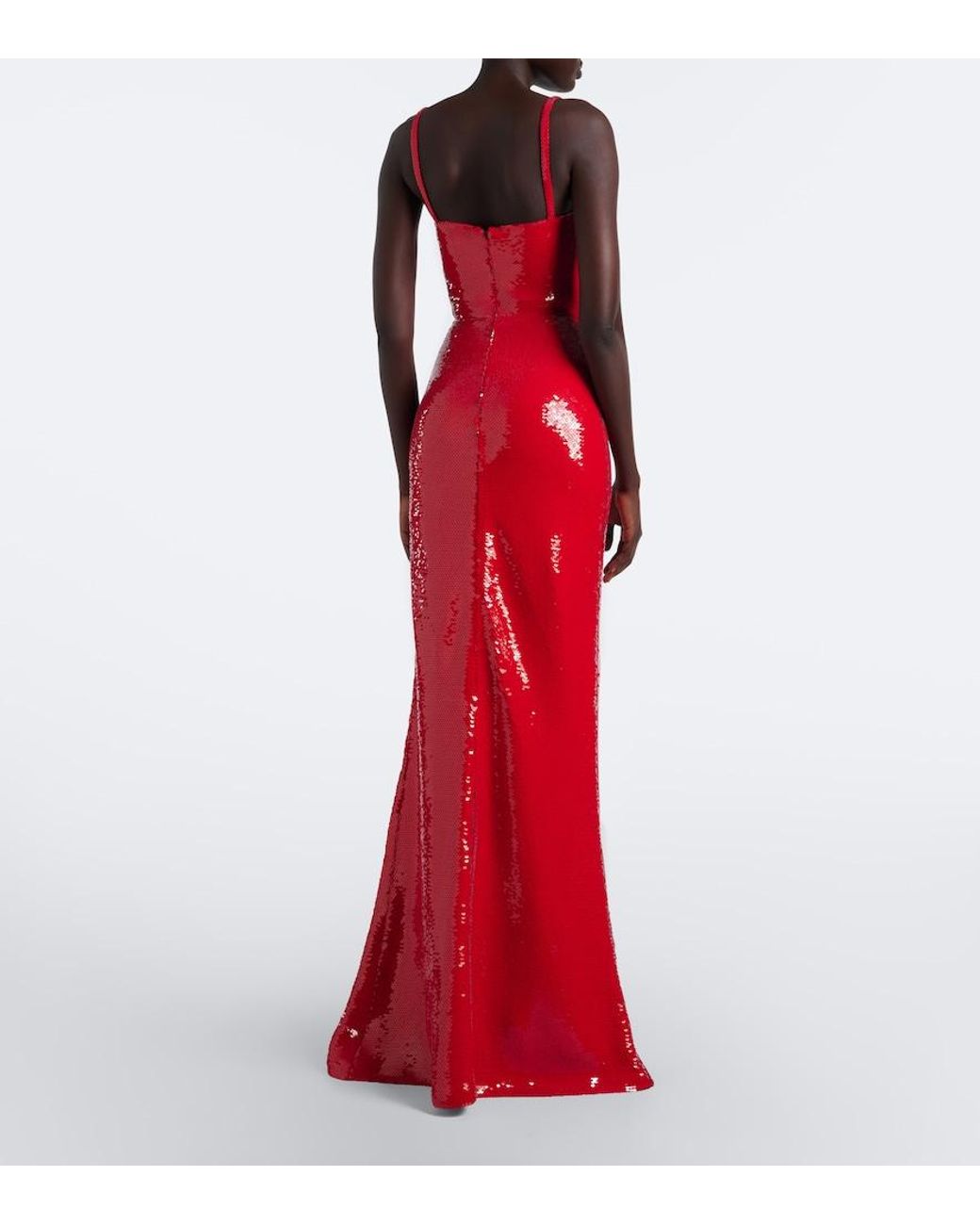 David Koma Red Floral-Applique Sequined Gown