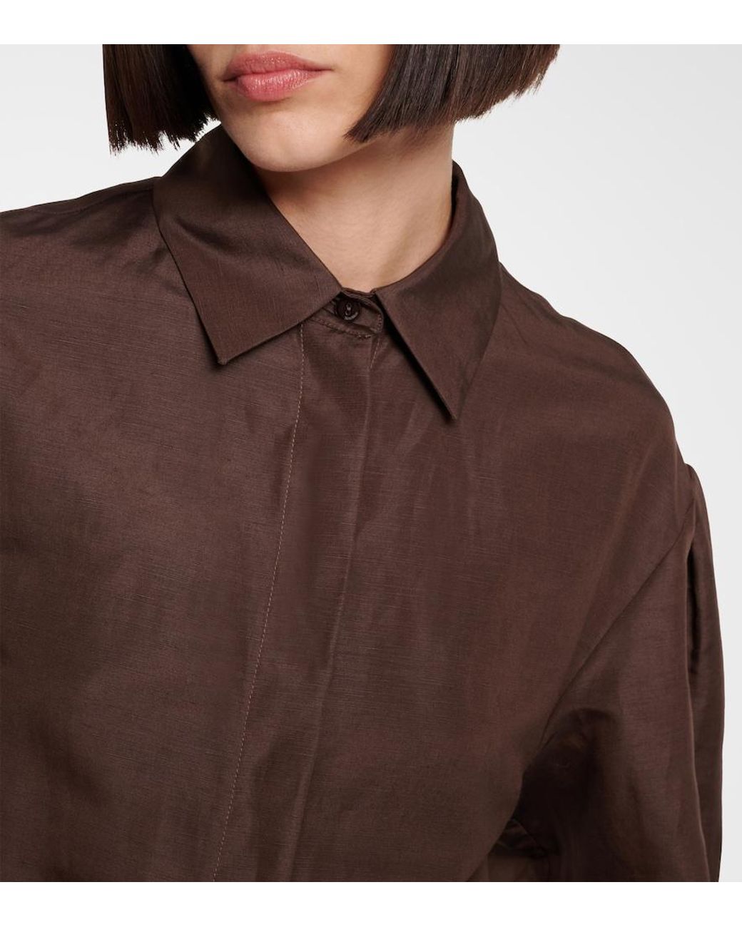 Max Mara Brown Affari Belted Linen And Silk Shirt