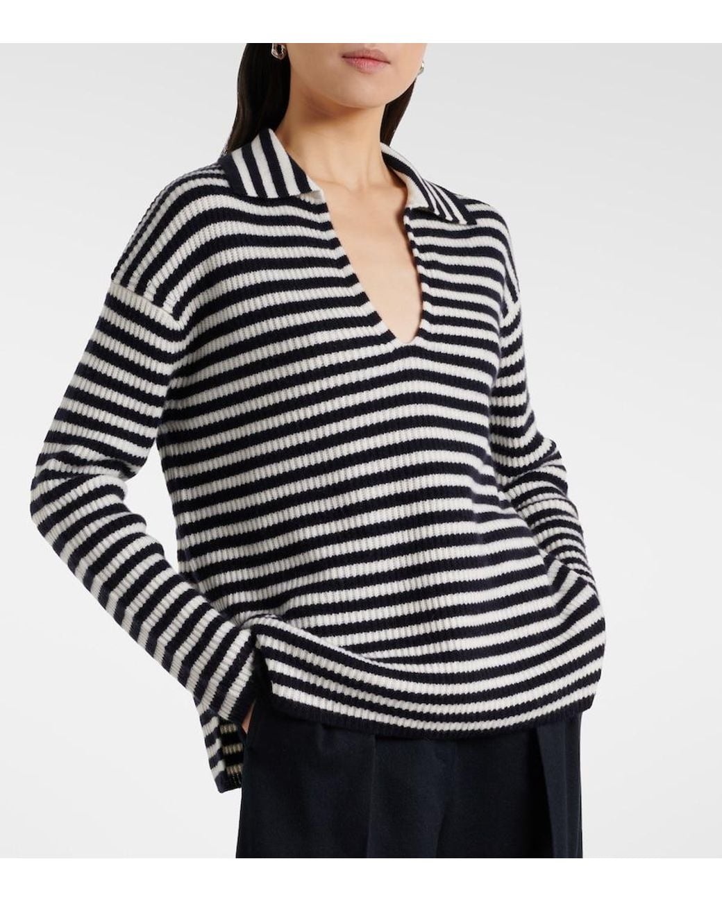 Max Mara Blue Gomma Striped Cashmere Top