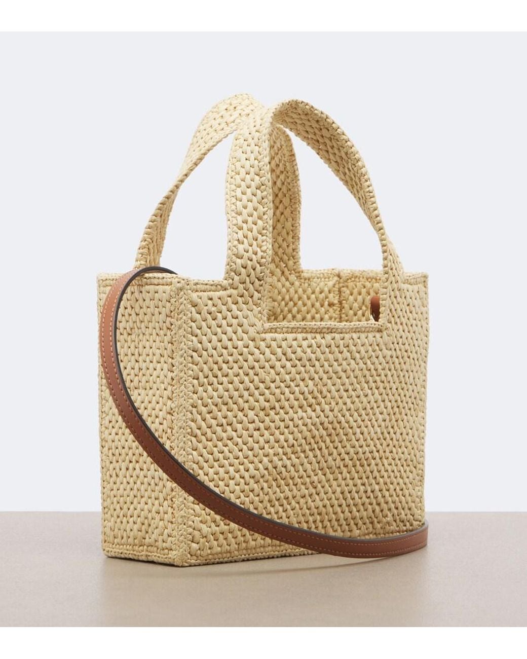 Loewe White Logo Mini Raffia Top-Handle Bag