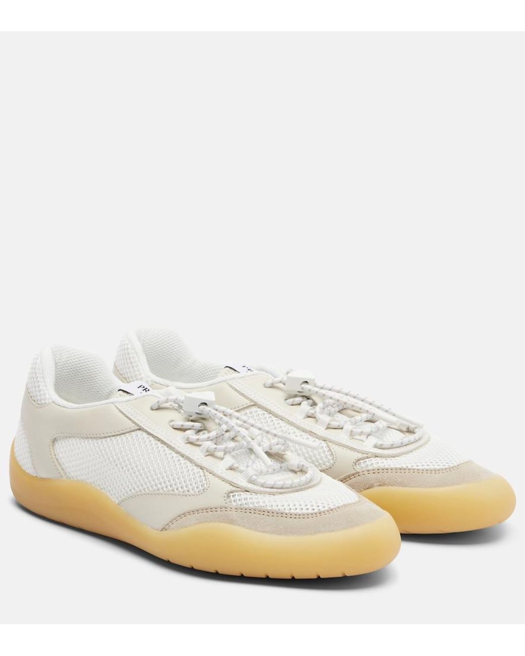 Prada White Speedrock Leather-Trimmed Sneakers
