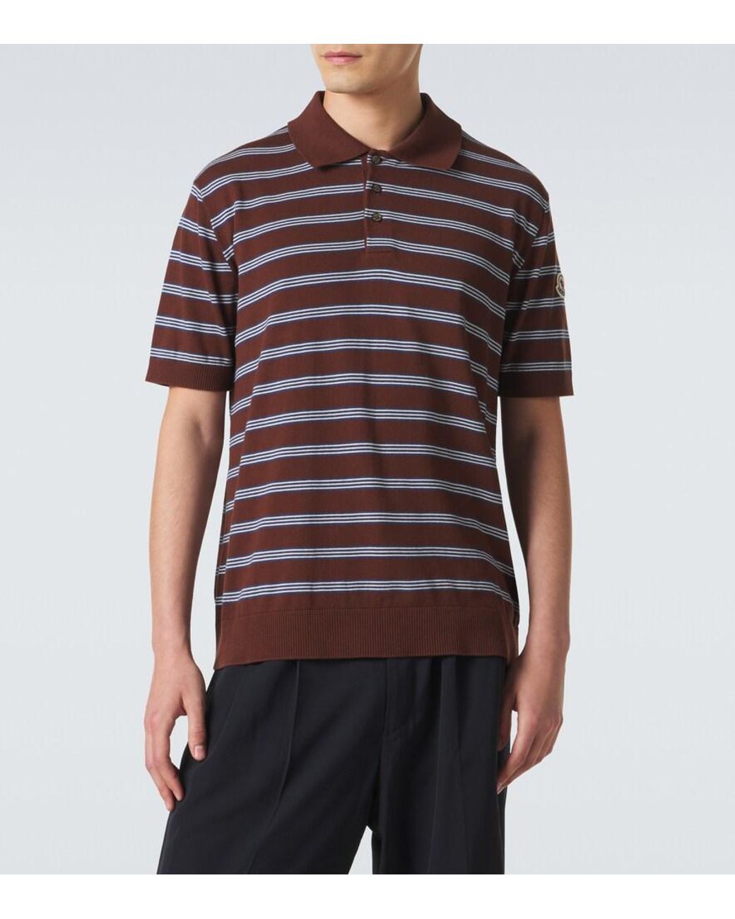 Moncler Brown Striped Cotton Polo Shirt for men