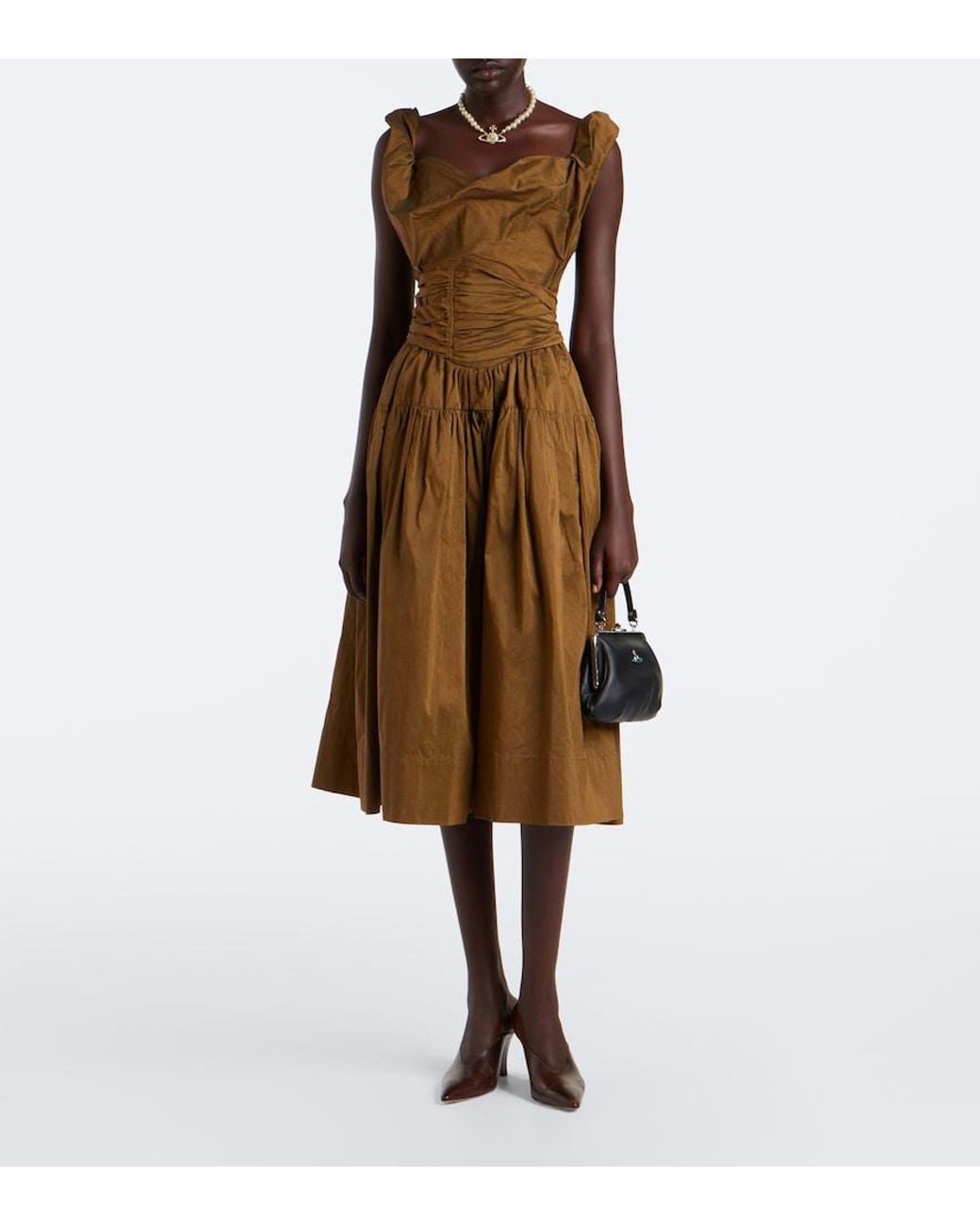 Vivienne Westwood Brown Sunday Cotton-Blend Twill Midi Dress