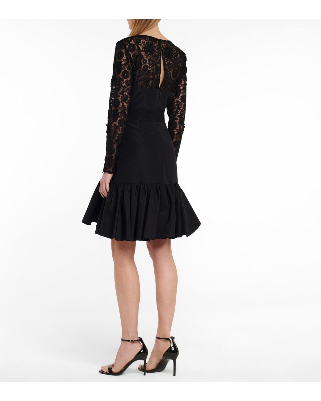 Carolina Herrera Lace-trimmed Silk Taffeta Minidress in Black | Lyst