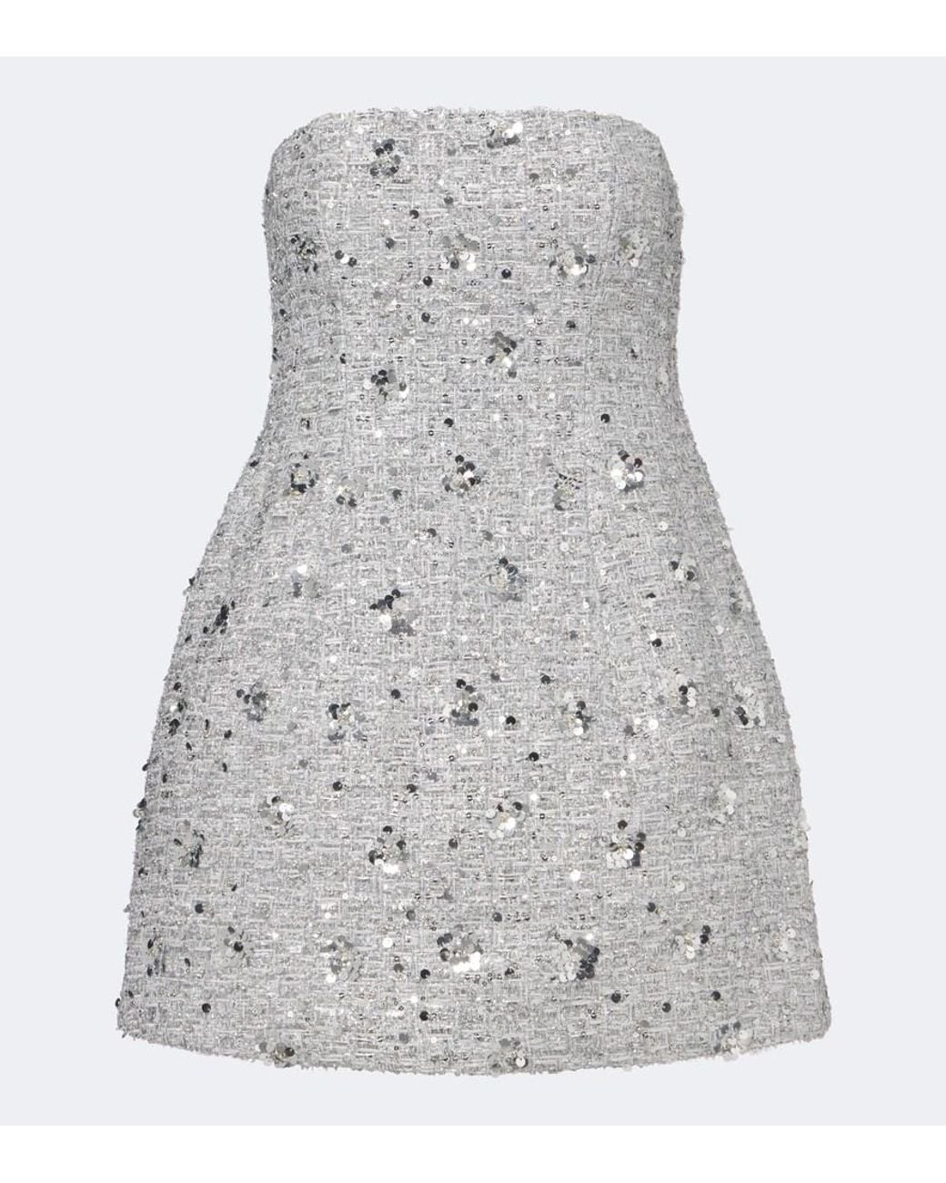 Jonathan Simkhai Gray Kit Sequined Tweed Bustier Dress
