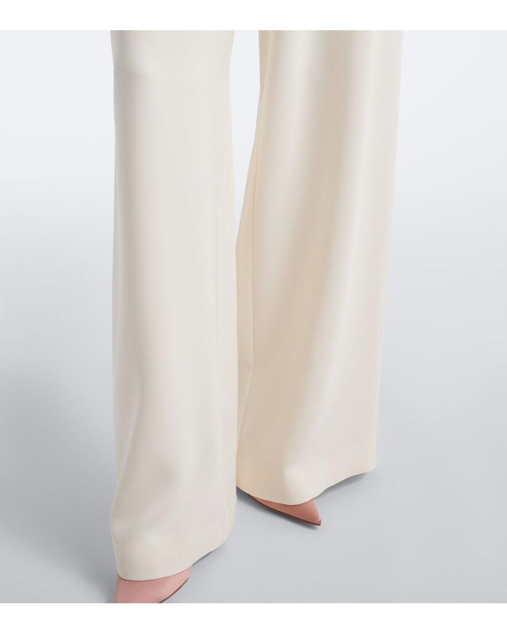 Oscar de la Renta White Silk-Blend Georgette Wide-Leg Pants