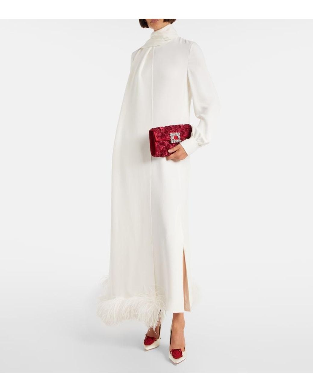 Roger Vivier Red Rose Vivier Embellished Satin Clutch