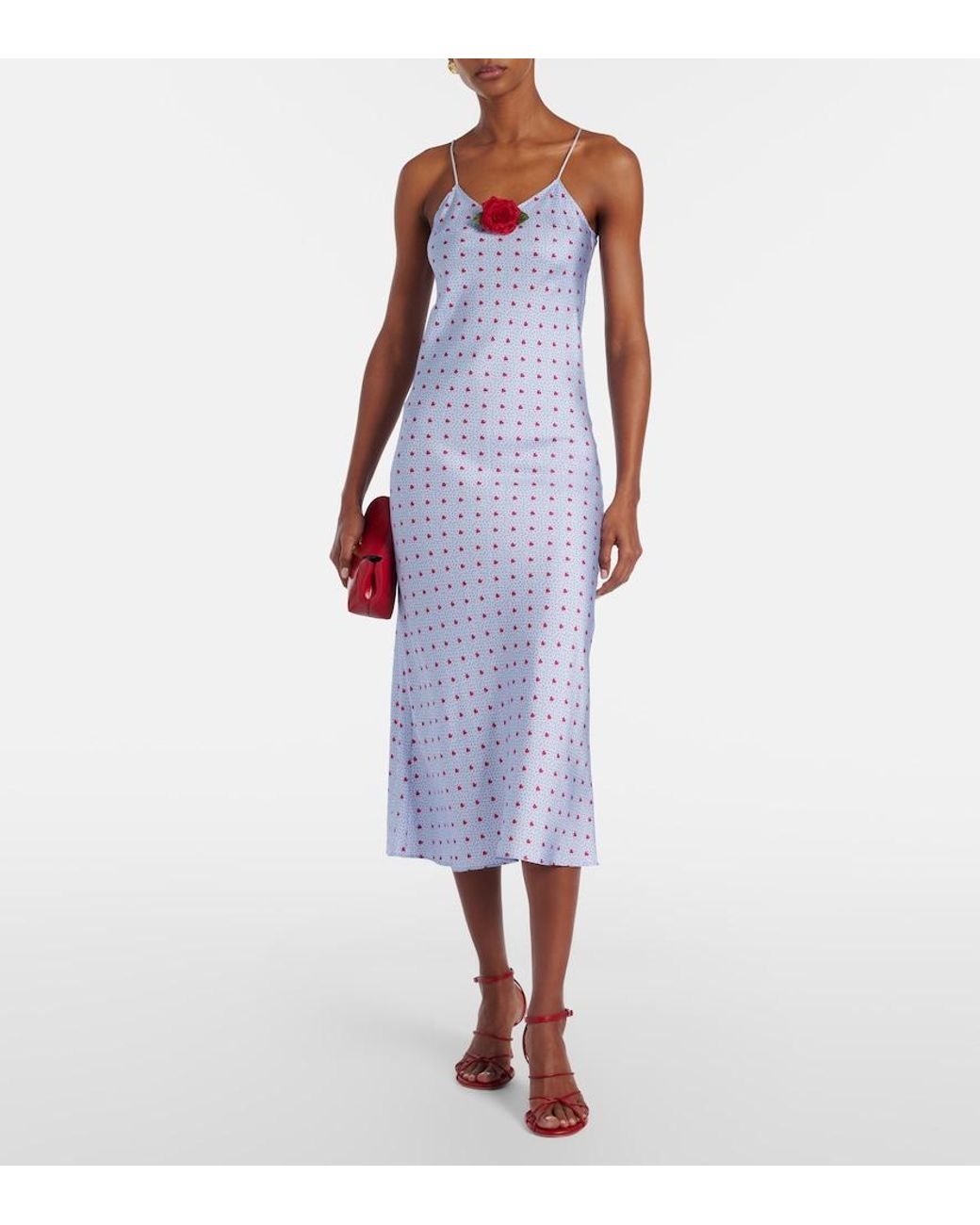 Rodarte Blue Floral-Applique Printed Silk Slip Dress