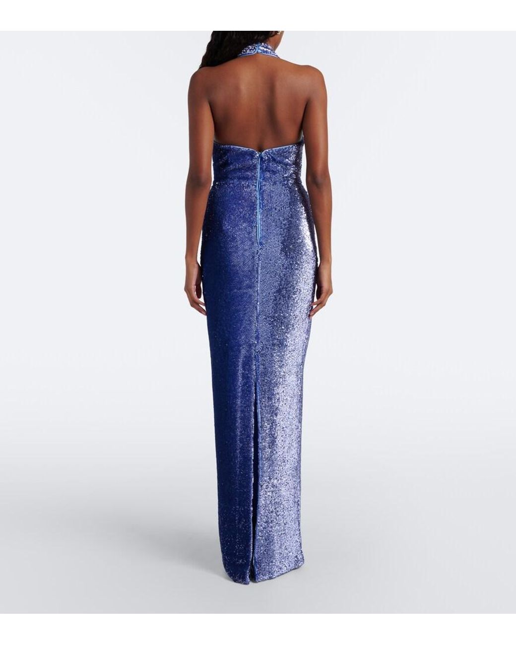 Rebecca Vallance Blue Cambridge Sequined Halterneck Gown