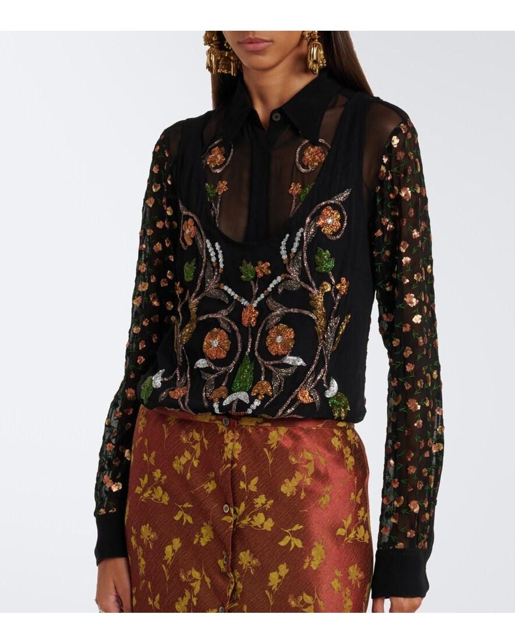 Dries Van Noten Black Embroidered Top