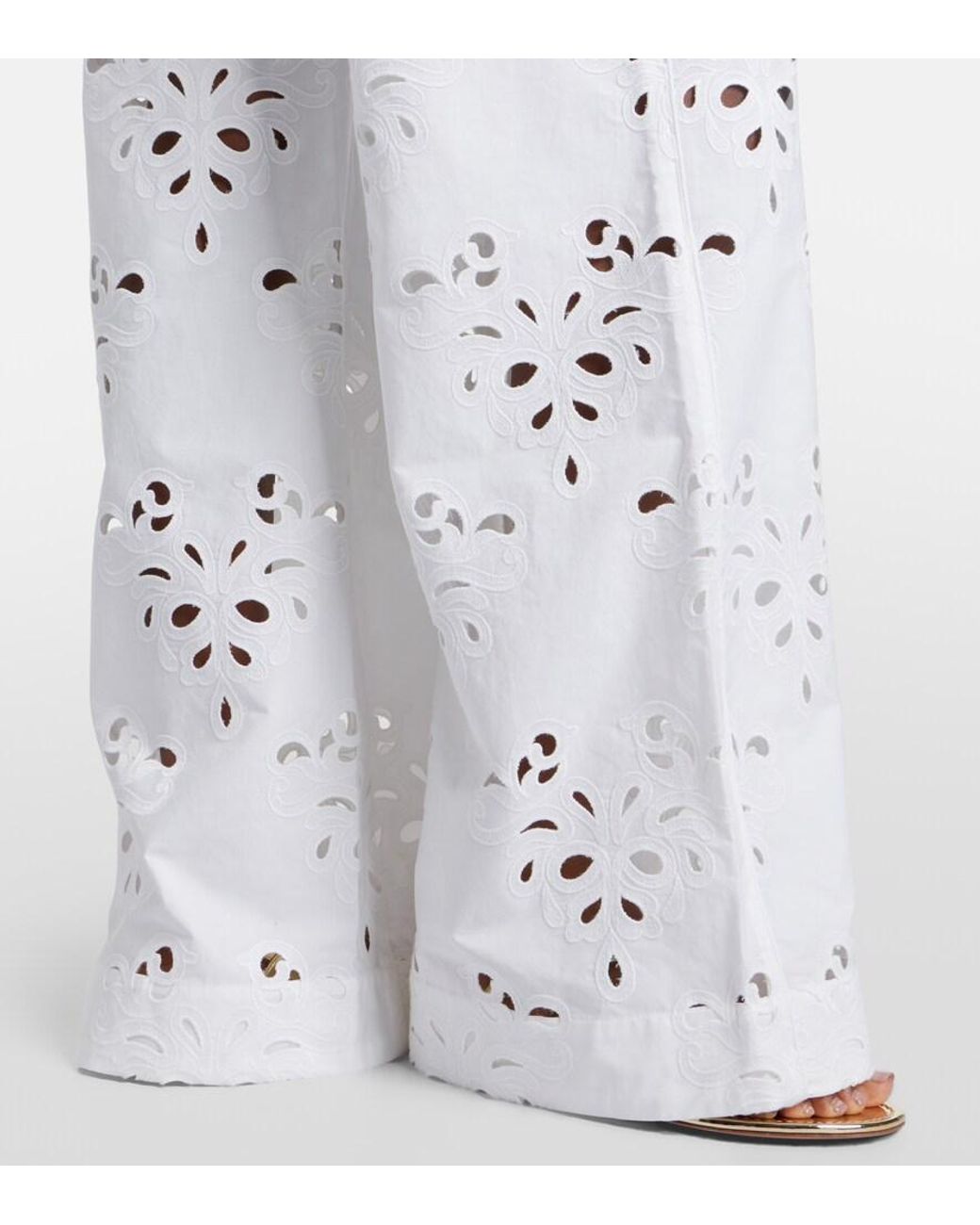 Rebecca Vallance White Artesan Broderie Anglaise Flared Pants
