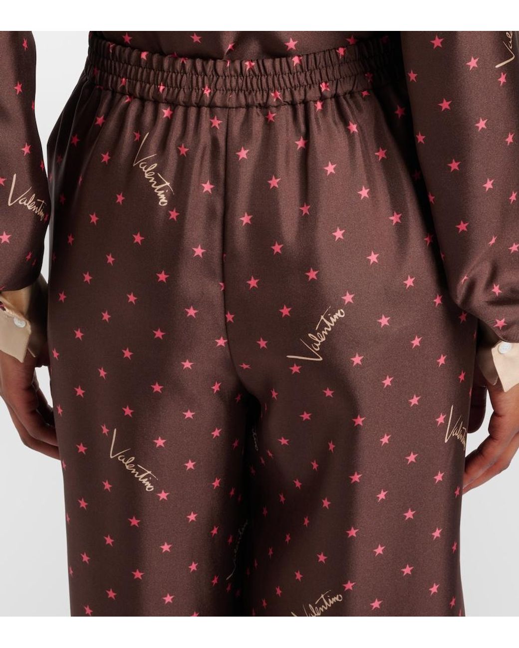 Valentino Garavani Brown Printed Silk Twill Palazzo Pants