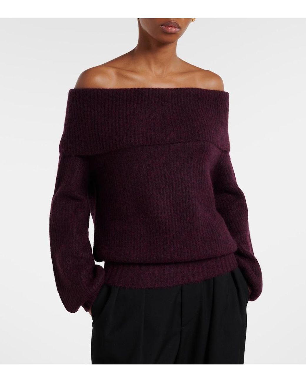 Jardin Des Orangers Purple Off-Shoulder Cashmere And Silk Sweater