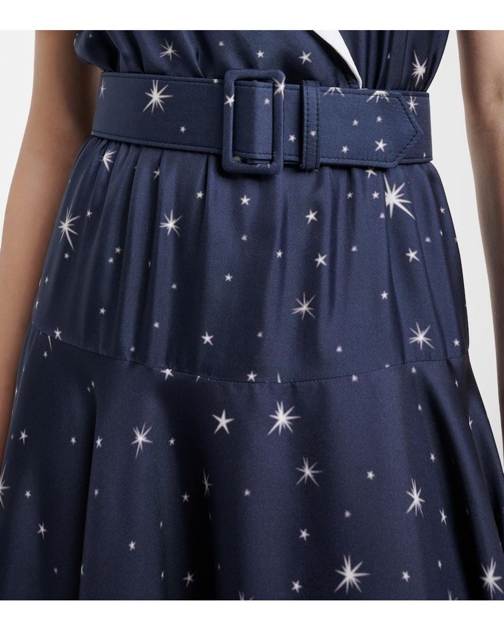Rodarte Blue Printed Silk Twill Midi Dress