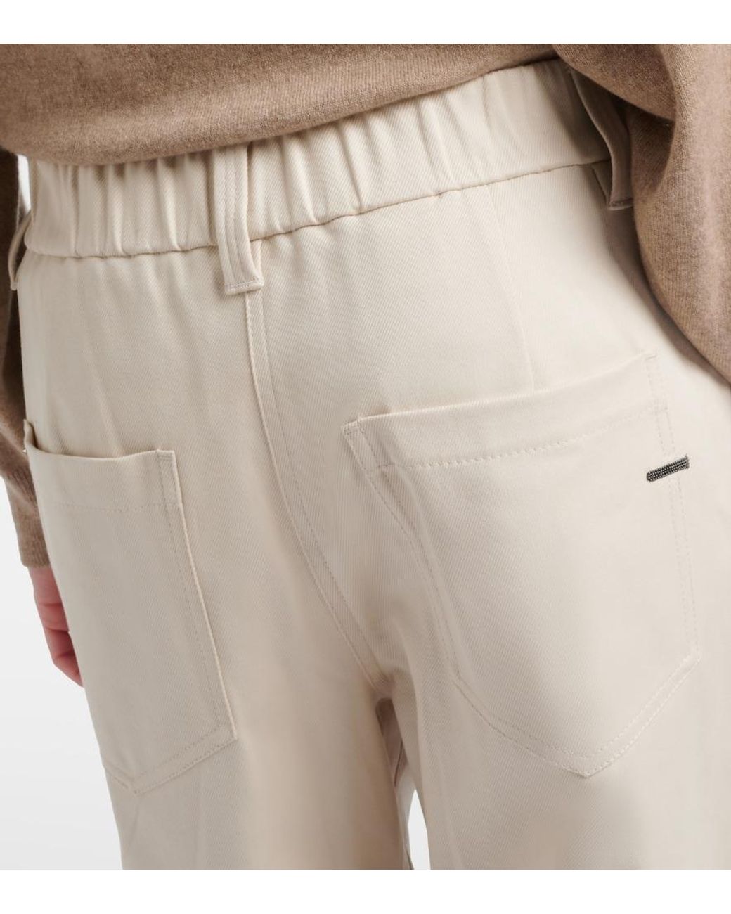 Brunello Cucinelli White Monili Cotton-Blend Straight Pants