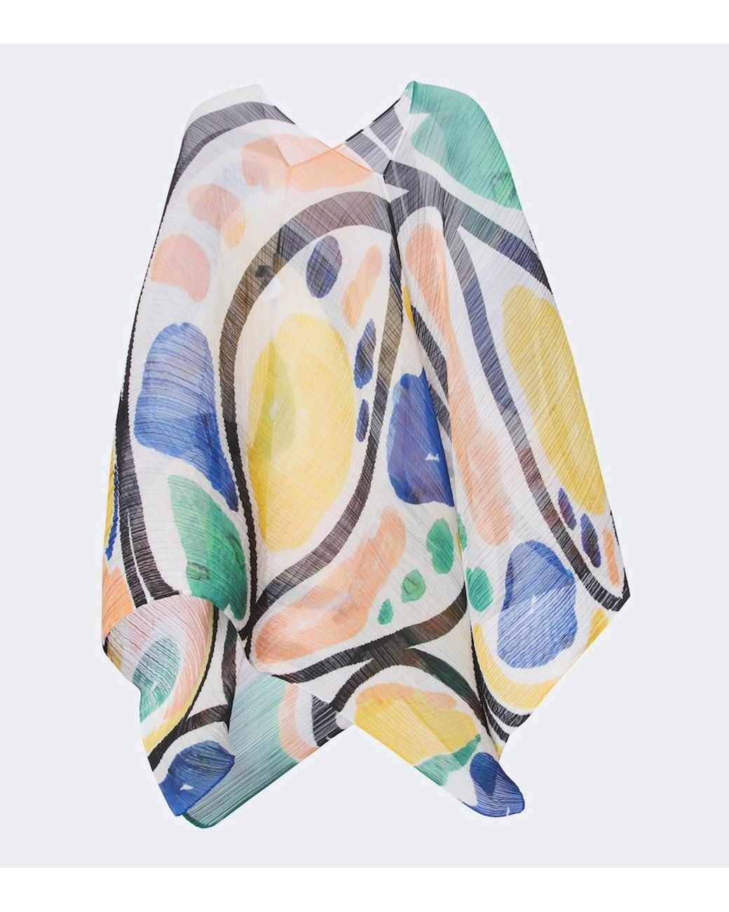 Pleats Please Issey Miyake Blue Roll Madame-T Pleated Printed Poncho