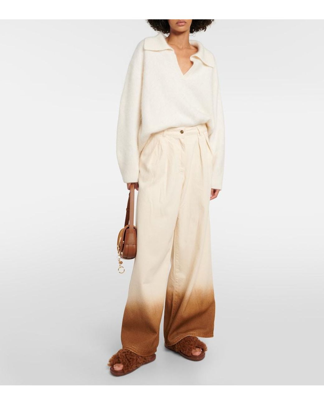 Alanui Natural High-Rise Wide-Leg Jeans