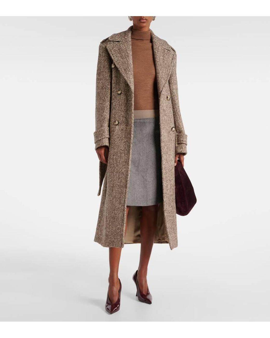 Sportmax Denaro Wool-Blend Tweed Trench Coat in Brown | Lyst UK