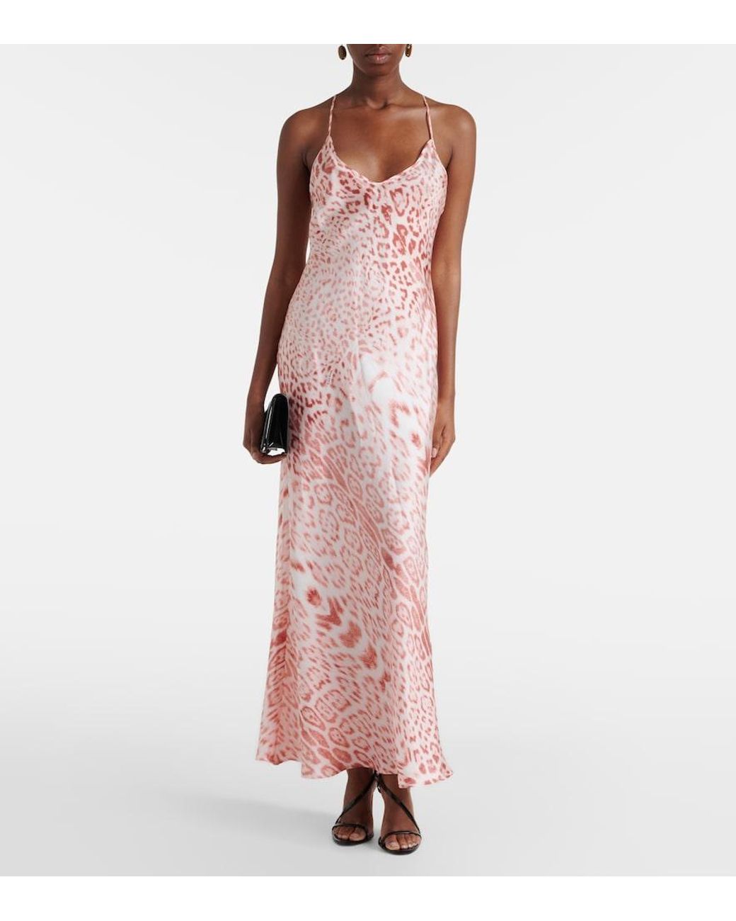 Roberto Cavalli Pink Leopard-Print Silk Satin Dress