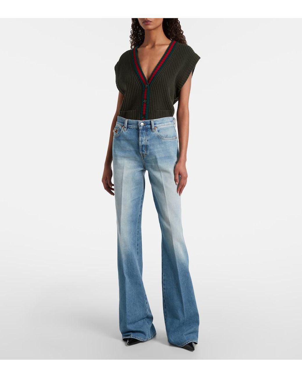 Gucci Blue Horsebit Mid-Rise Flared Jeans