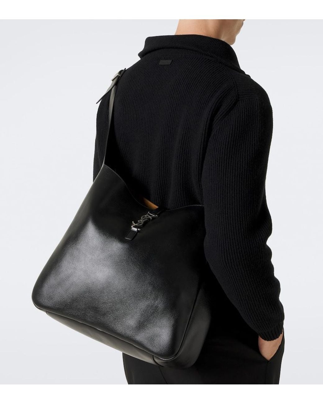 Saint Laurent Black Le 5 A 7 Maxi Leather Shoulder Bag for men