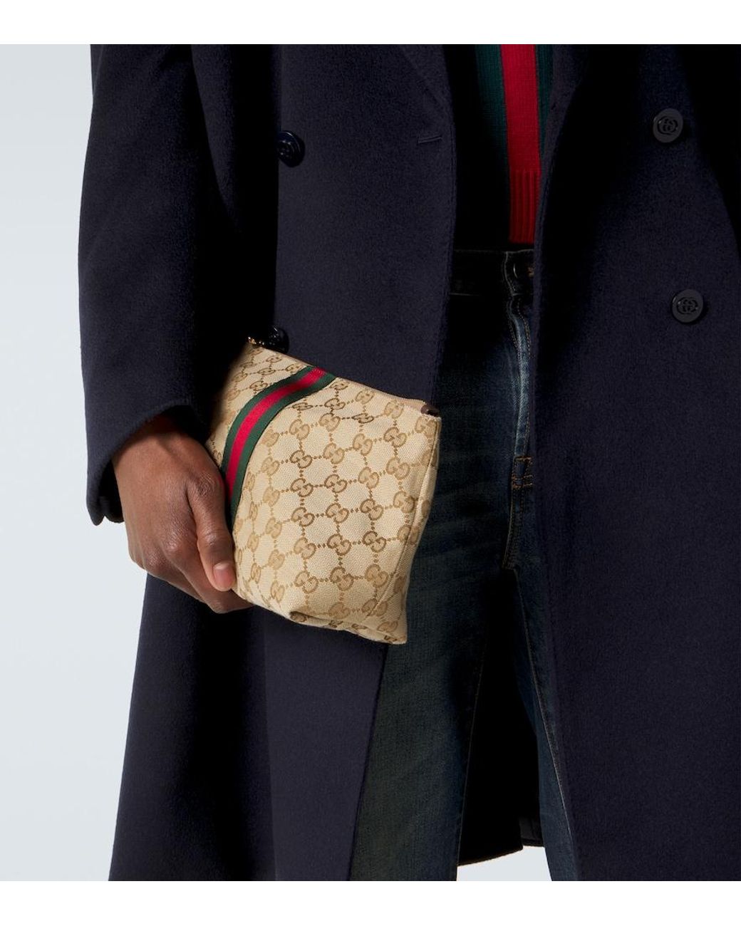 Gucci Natural Gg Canvas Small Pouch With Strap for men