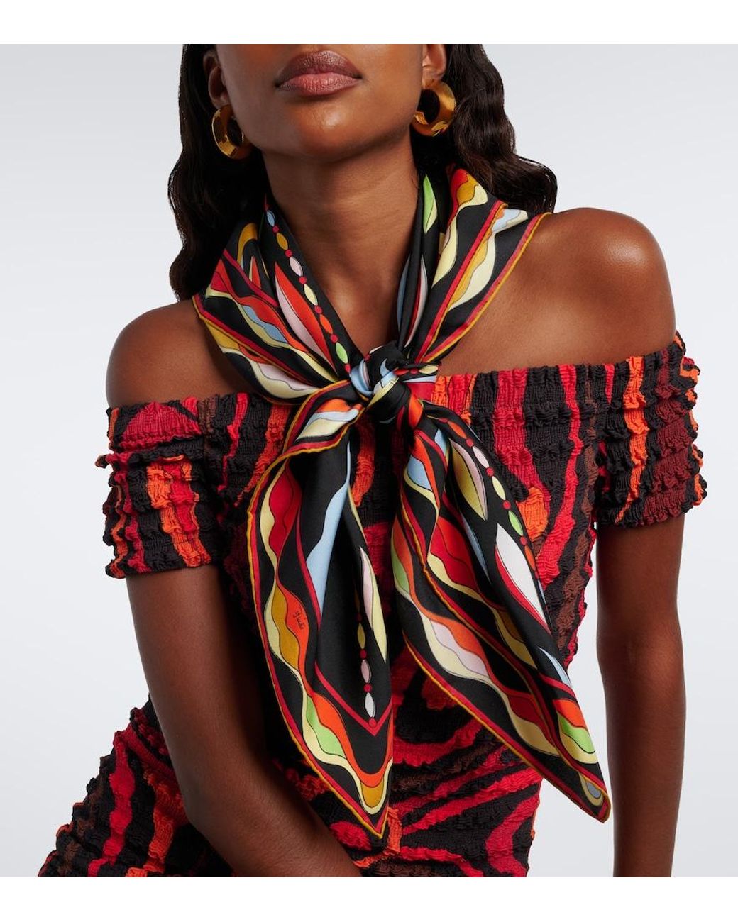 Emilio Pucci Black Fiamme And Nawaho Silk Twill Scarf