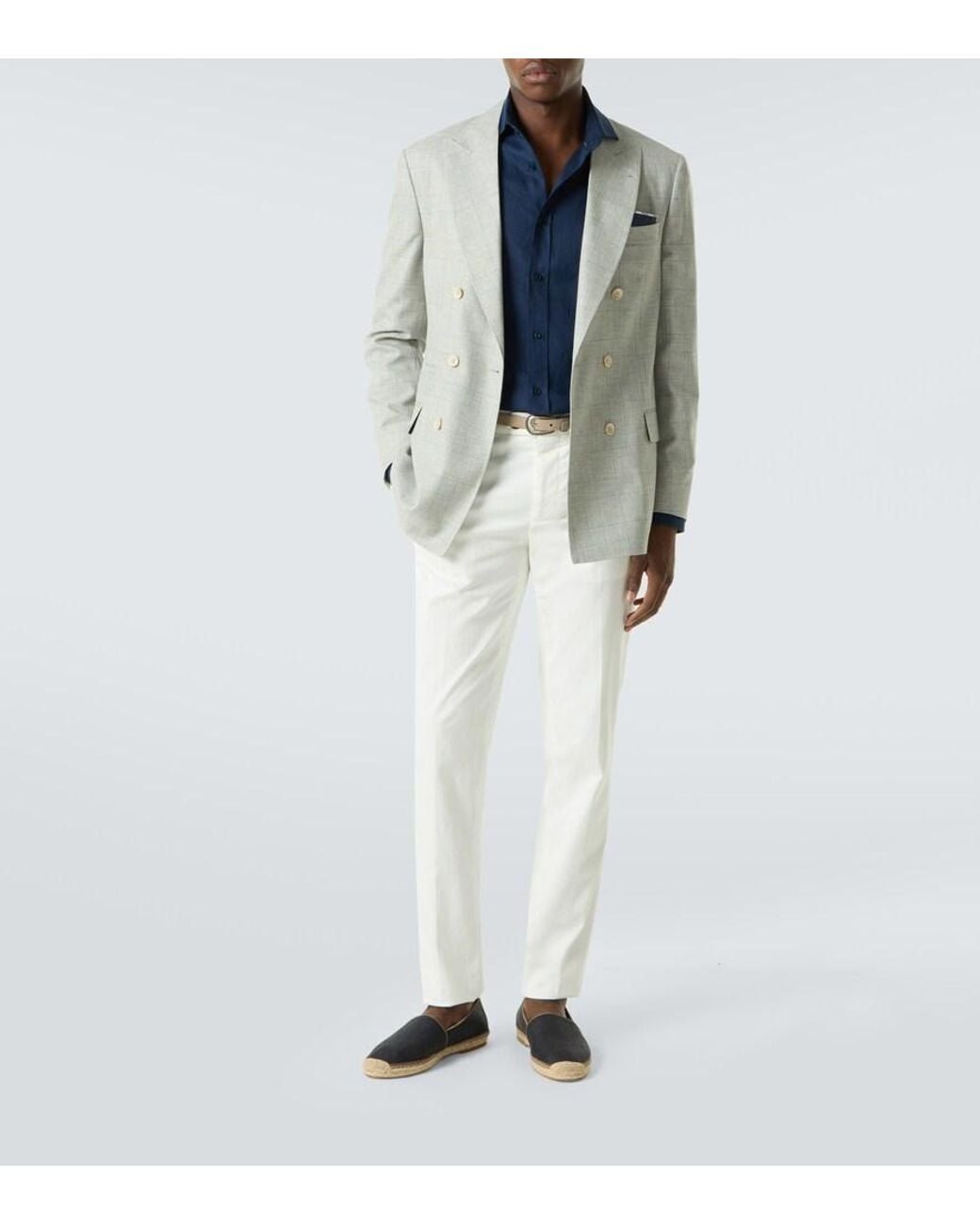 Brunello Cucinelli Blue Linen Shirt for men