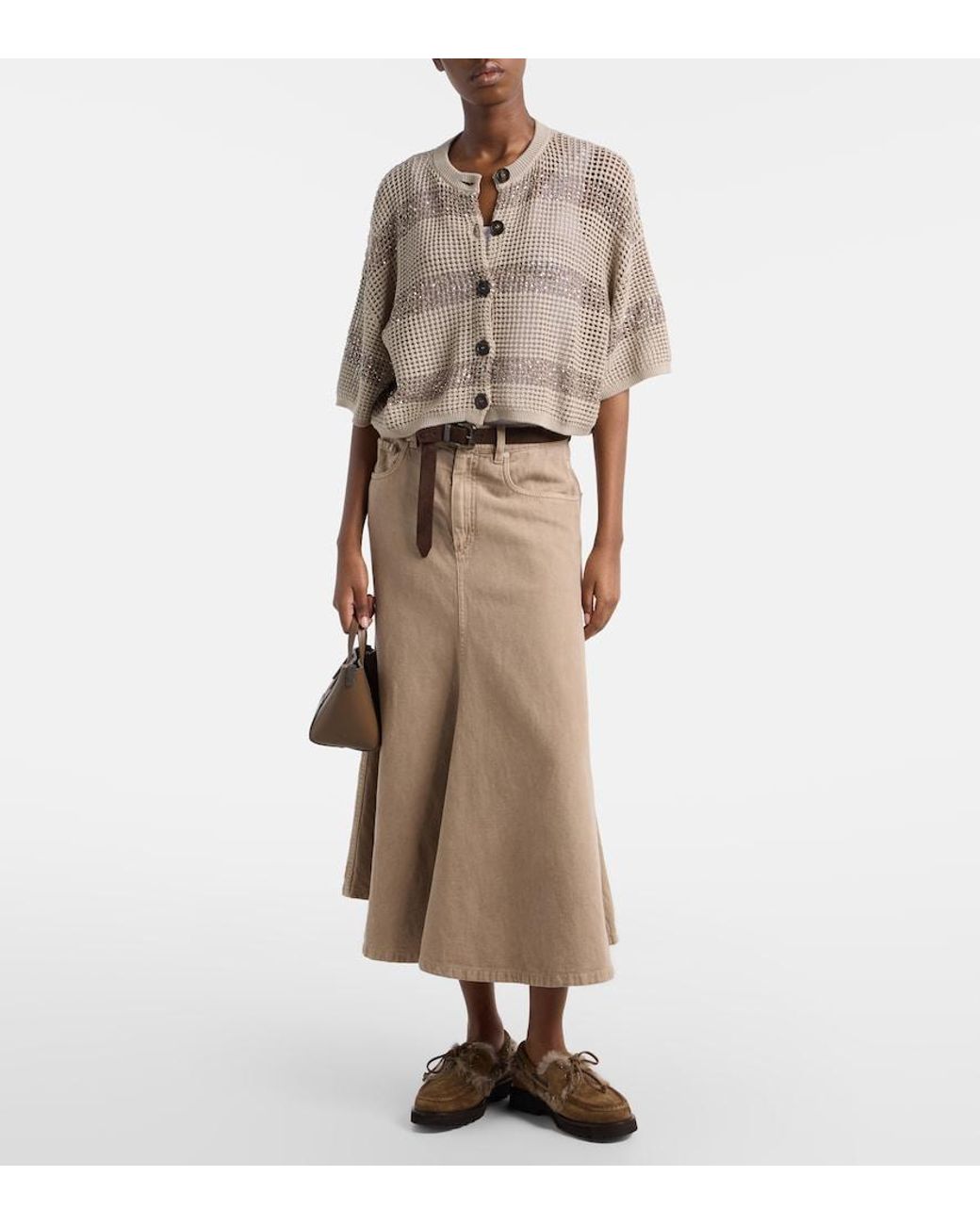 Brunello Cucinelli Natural Sequined Cotton Cardigan